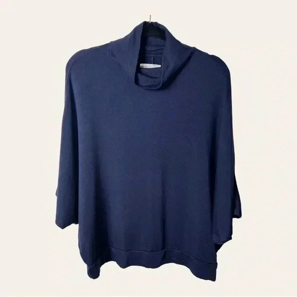 0422W. Lou&grey‎ FOR LOFT PONCHO STYLE MOCK NECKLINE TOP NAVY BLUE SIZE MEDIUM - Picture 2 of 11